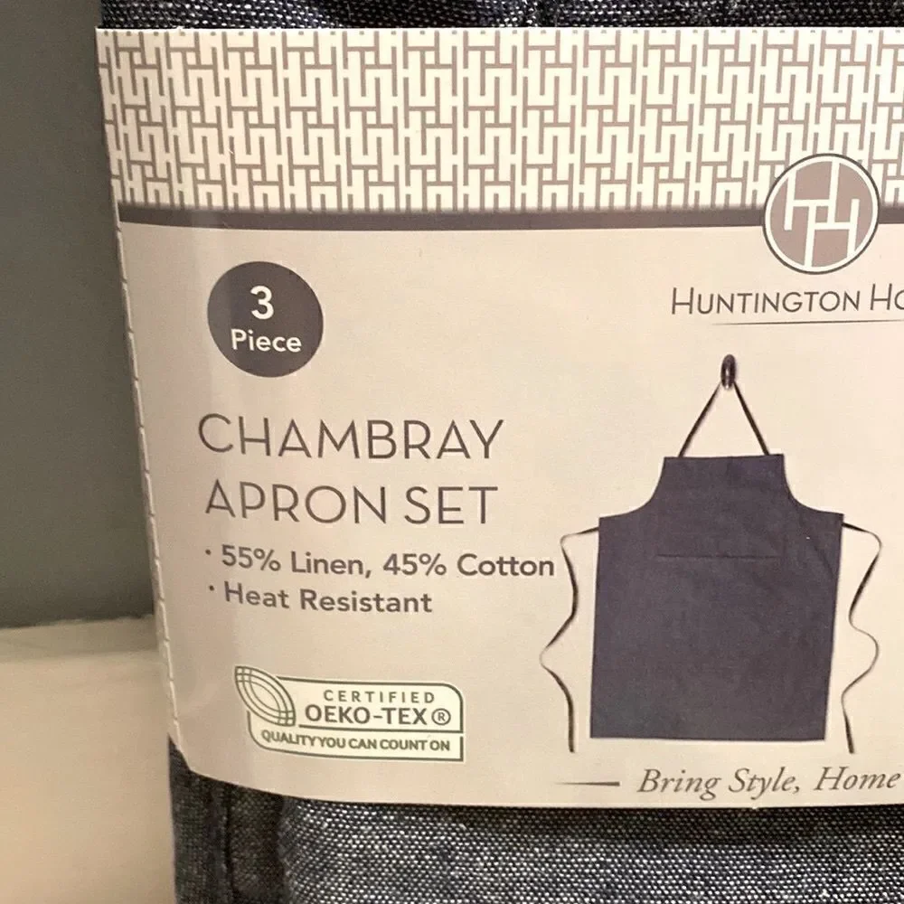Huntington Home Linen Blend 3 Piece Apron Potholder Set